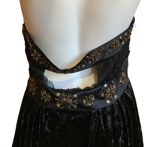 Sue Wong Nocturne Black Velvet Silk Crepe Beaded Halter Dress sz 10 - Picture 3 of 12